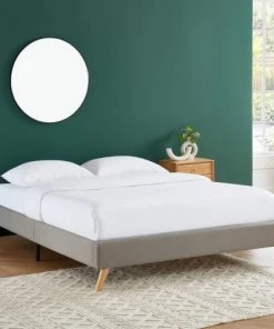 Homifab Lits Lit Double Avec Sommier 160x200cm En Tissu Gris Clair -Sommiers Soldes lit double avec sommier 160x200cm en tissu gris clair 1