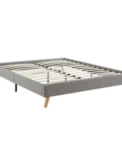 Homifab Lits Lit Double Avec Sommier 160x200cm En Tissu Gris Clair -Sommiers Soldes lit double avec sommier 160x200cm en tissu gris clair 3