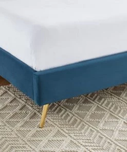 Homifab Lits Lit Double Avec Sommier 160x200cm En Velours Bleu Canard -Sommiers Soldes lit double avec sommier 160x200cm en velours bleu canard 2