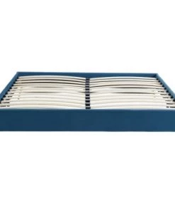 Homifab Lits Lit Double Avec Sommier 160x200cm En Velours Bleu Canard