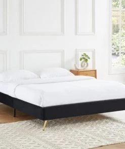 Homifab Lits Lit Double Avec Sommier 160x200cm En Velours Noir -Sommiers Soldes lit double avec sommier 160x200cm en velours noir 1