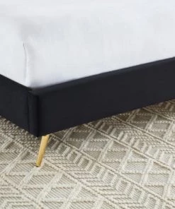 Homifab Lits Lit Double Avec Sommier 160x200cm En Velours Noir -Sommiers Soldes lit double avec sommier 160x200cm en velours noir 2