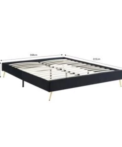 Homifab Lits Lit Double Avec Sommier 160x200cm En Velours Noir -Sommiers Soldes lit double avec sommier 160x200cm en velours noir 4