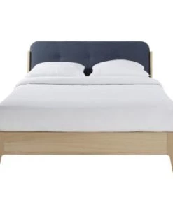 Maisons Du Monde Lits Lit Double Beige, Couchage 140x190 -Sommiers Soldes lit double bleu couchage 140x190 jordan 1000 2 16 199276 1