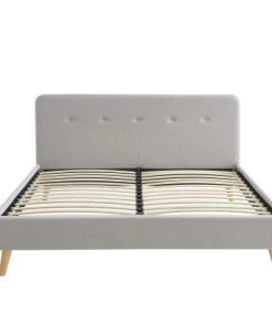 Baita Lits Lit Double Bouclette Grise Sommier 160x200cm Inclus