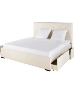 Maisons Du Monde Lits Lit Double Capitonné Ivoire Avec Rangements, Couchage 160x200 -Sommiers Soldes lit double capitonne ivoire avec rangements couchage 160x200 1000 8 21 199486 2