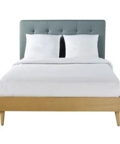 Maisons Du Monde Lits Lit Double Capitonné Vert Et Eucalyptus, Couchage 160x200