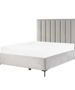 Beliani Lits Lit Double En Velours Gris 140x200 -Sommiers Soldes lit double en velours gris 140x200 3