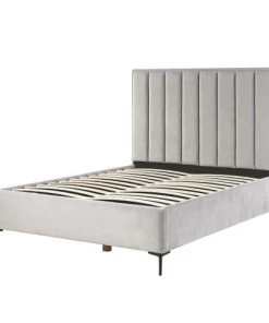 Beliani Lits Lit Double En Velours Gris 140x200 -Sommiers Soldes lit double en velours gris 140x200 4