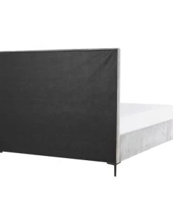 Beliani Lits Lit Double En Velours Gris 140x200 -Sommiers Soldes lit double en velours gris 140x200 5