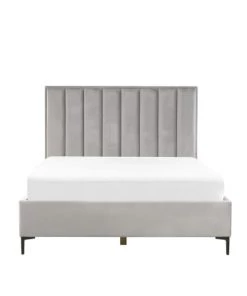 Beliani Lits Lit Double En Velours Gris 140x200 -Sommiers Soldes lit double en velours gris 140x200 6