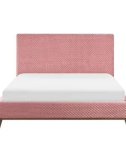 Beliani Lits Lit Double En Velours Rose 160x200