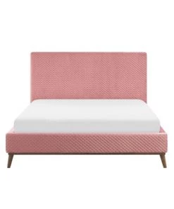 Beliani Lits Lit Double En Velours Rose 160x200 -Sommiers Soldes lit double en velours rose 160x200 3