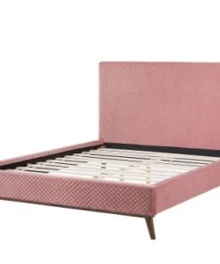 Beliani Lits Lit Double En Velours Rose 160x200 -Sommiers Soldes lit double en velours rose 160x200 6