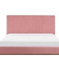 Beliani Lits Lit Double En Velours Rose 180x200