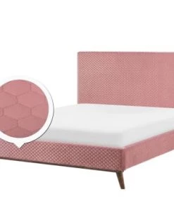 Beliani Lits Lit Double En Velours Rose 180x200 -Sommiers Soldes lit double en velours rose 180x200 4