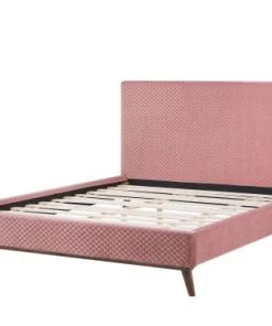 Beliani Lits Lit Double En Velours Rose 180x200 -Sommiers Soldes lit double en velours rose 180x200 6