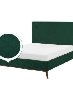 Beliani Lits Lit Double En Velours Vert 140x200 -Sommiers Soldes lit double en velours vert 140x200 4