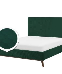 Beliani Lits Lit Double En Velours Vert 160x200 -Sommiers Soldes lit double en velours vert 160x200 4