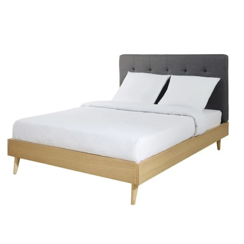 Maisons Du Monde Lits Lit Double Gris Anthracite En Eucalyptus, Couchage 140x190 4 Maisons Du Monde Lits Lit Double Gris Anthracite En Eucalyptus, Couchage 140x190 – Image 2