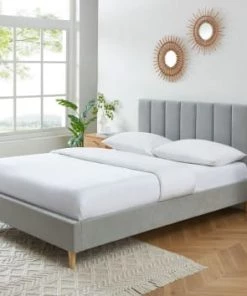 Baita Lits Lit Double Tissu Gris Perle 140x190 Sommier Inclus -Sommiers Soldes lit double tissu gris perle 140x190 sommier inclus 2