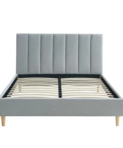 Baita Lits Lit Double Tissu Gris Perle 140x190 Sommier Inclus