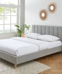 Baita Lits Lit Double Tissu Gris Perle 160x200 Sommier Inclus -Sommiers Soldes lit double tissu gris perle 160x200 sommier inclus 2