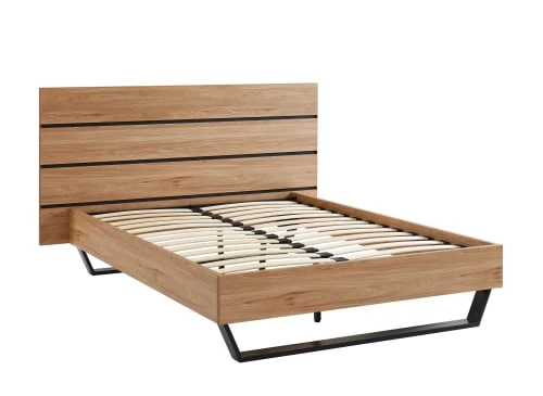 Baita Lits Lit Effet Chêne Et Métal Noir 140x190 Sommier Inclus 5 Baita Lits Lit Effet Chêne Et Métal Noir 140x190 Sommier Inclus – Image 3