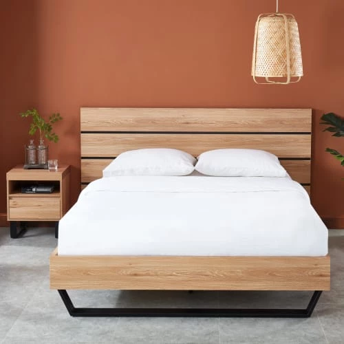 Baita Lits Lit Effet Chêne Et Métal Noir 140x190 Sommier Inclus 8 Baita Lits Lit Effet Chêne Et Métal Noir 140x190 Sommier Inclus – Image 6