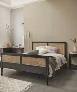 Bois Dessus Bois Dessous Lits Lit En Bois Massif Et Cannage 160 Cm -Sommiers Soldes lit en bois massif et cannage 160 cm 2