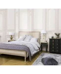 Maisons Du Monde Lits Et Linge De Lit Lit En Manguier Blanchi Et Lin 160x200 -Sommiers Soldes lit en manguier blanchi et lin 160x200 1000 7 0 166624 3