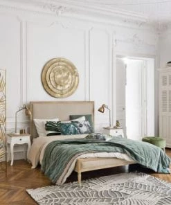 Maisons Du Monde Lits Et Linge De Lit Lit En Manguier Blanchi Et Lin 160x200 -Sommiers Soldes lit en manguier blanchi et lin 160x200 1000 7 0 166624 4