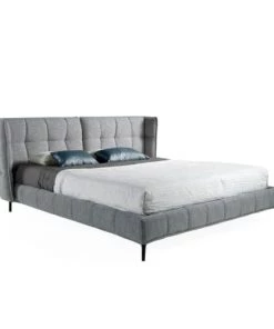 Angel Cerda Lits Lit En Tissu Gris/bleu Effet Matelassé 180x200, Sommier Inclus