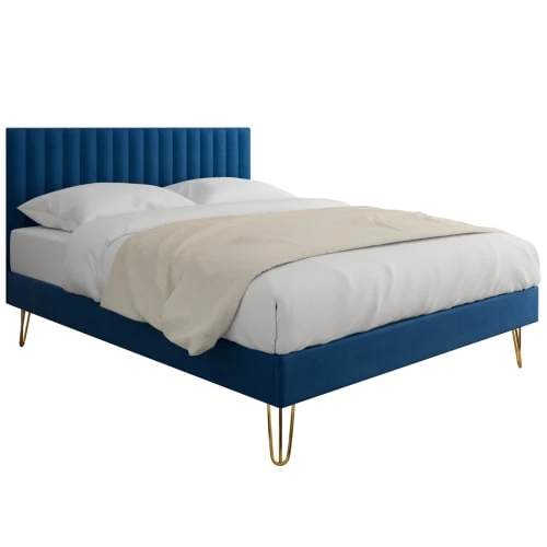 Homifab Lits Lit En Velours Bleu Nuit 140x190 Avec Sommier Et Tête De Lit 4 Homifab Lits Lit En Velours Bleu Nuit 140x190 Avec Sommier Et Tête De Lit – Image 2