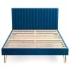 Homifab Lits Lit En Velours Bleu Nuit 140x190 Avec Sommier Et Tête De Lit -Sommiers Soldes lit en velours bleu nuit 140x190 avec sommier et tete de lit