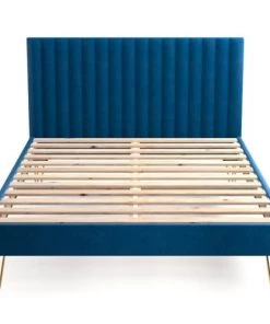 Homifab Lits Lit En Velours Bleu Nuit 140x190 Avec Sommier Et Tête De Lit