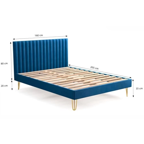 Homifab Lits Lit En Velours Bleu Nuit 140x190 Avec Sommier Et Tête De Lit 6 Homifab Lits Lit En Velours Bleu Nuit 140x190 Avec Sommier Et Tête De Lit – Image 4