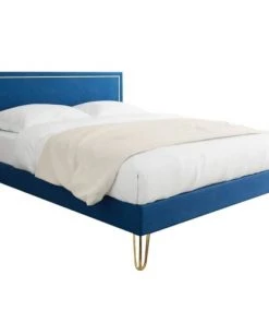 Homifab Lits Lit En Velours Bleu Nuit 160x200 Avec Sommier Et Tête De Lit -Sommiers Soldes lit en velours bleu nuit 160x200 avec sommier et tete de lit 2