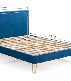 Homifab Lits Lit En Velours Bleu Nuit 160x200 Avec Sommier Et Tête De Lit -Sommiers Soldes lit en velours bleu nuit 160x200 avec sommier et tete de lit 4