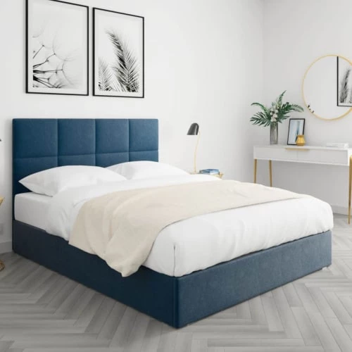 Homifab Lits Lit En Velours Bleu Nuit 160x200 Avec Sommier Et Tête De Lit Carrée 4 Homifab Lits Lit En Velours Bleu Nuit 160x200 Avec Sommier Et Tête De Lit Carrée – Image 2