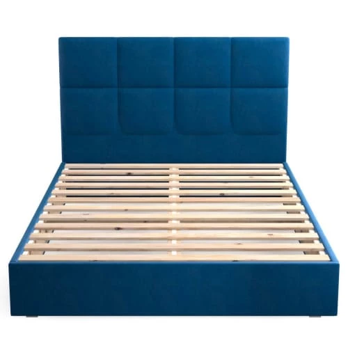 Homifab Lits Lit En Velours Bleu Nuit 160x200 Avec Sommier Et Tête De Lit Carrée 5 Homifab Lits Lit En Velours Bleu Nuit 160x200 Avec Sommier Et Tête De Lit Carrée – Image 3