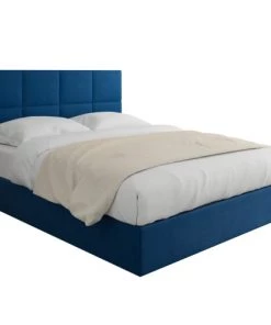 Homifab Lits Lit En Velours Bleu Nuit 160x200 Avec Sommier Et Tête De Lit Carrée