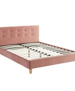 Homifab Lits Lit En Velours Rose Blush 140x190 Avec Sommier à Lattes Et Tête De Lit -Sommiers Soldes lit en velours rose blush 140x190 avec sommier a lattes et tete de lit 2
