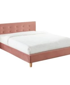 Homifab Lits Lit En Velours Rose Blush 140x190 Avec Sommier à Lattes Et Tête De Lit