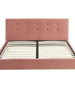 Homifab Lits Lit En Velours Rose Blush 140x190 Avec Sommier à Lattes Et Tête De Lit -Sommiers Soldes lit en velours rose blush 140x190 avec sommier a lattes et tete de lit 3