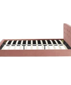 Homifab Lits Lit En Velours Rose Blush 140x190 Avec Sommier à Lattes Et Tête De Lit -Sommiers Soldes lit en velours rose blush 140x190 avec sommier a lattes et tete de lit 4