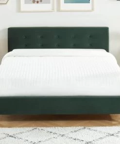 Homifab Lits Lit En Velours Vert 140x190 Avec Sommier à Lattes Et Tête De Lit -Sommiers Soldes lit en velours vert 140x190 avec sommier a lattes et tete de lit 1