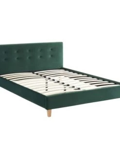 Homifab Lits Lit En Velours Vert 140x190 Avec Sommier à Lattes Et Tête De Lit -Sommiers Soldes lit en velours vert 140x190 avec sommier a lattes et tete de lit 2
