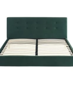 Homifab Lits Lit En Velours Vert 140x190 Avec Sommier à Lattes Et Tête De Lit -Sommiers Soldes lit en velours vert 140x190 avec sommier a lattes et tete de lit 3