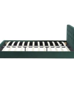 Homifab Lits Lit En Velours Vert 140x190 Avec Sommier à Lattes Et Tête De Lit -Sommiers Soldes lit en velours vert 140x190 avec sommier a lattes et tete de lit 4
